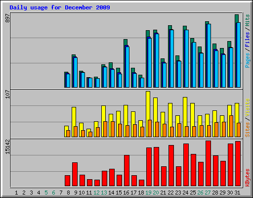 Daily usage for December 2009